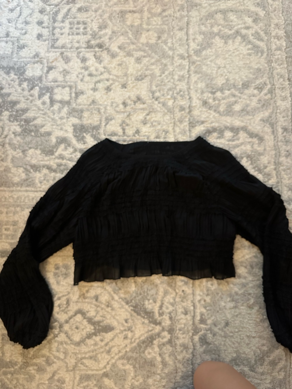 Black Ruffled Long-Sleeve Women's Top